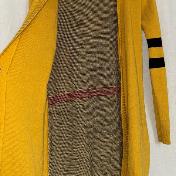 Mustard Open-Front Cardigan with Black Stripes - Picture 3 of 3